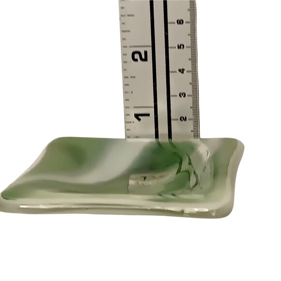 Fused Art Glass Trinket Dish Green And White Swirl Small Square 3" x .25" - Picture 6 of 7